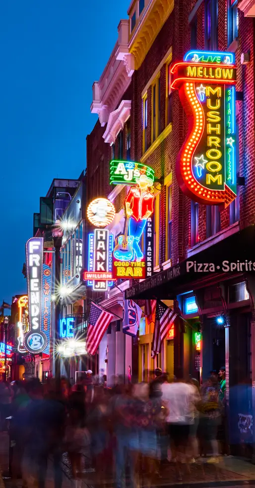 Downtown Nashville Broadway street at night